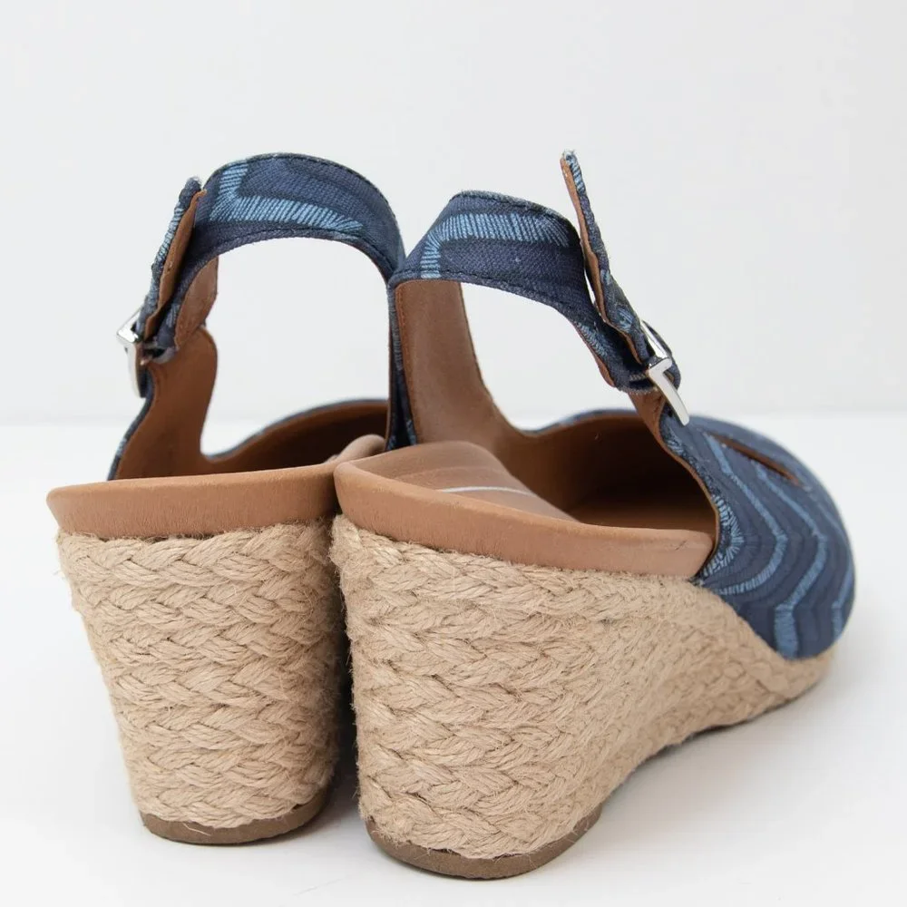 Vionic Cora Lina Chevron Wedge Espadrille Slingback Shoes Blue Tan Size 7 - Picture 5 of 8